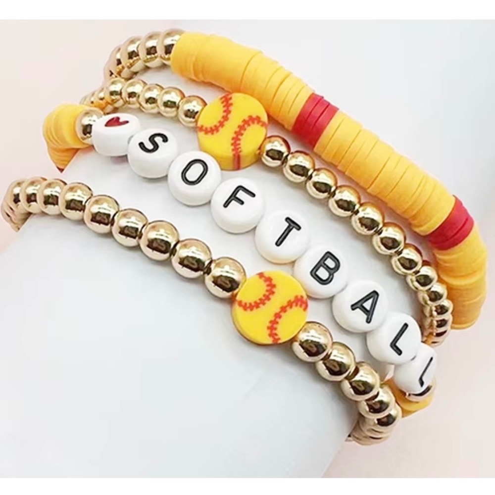 Softball‎ Beaded Bracelet Stack Women OS Yellow Gold Sporty Team Spirit New